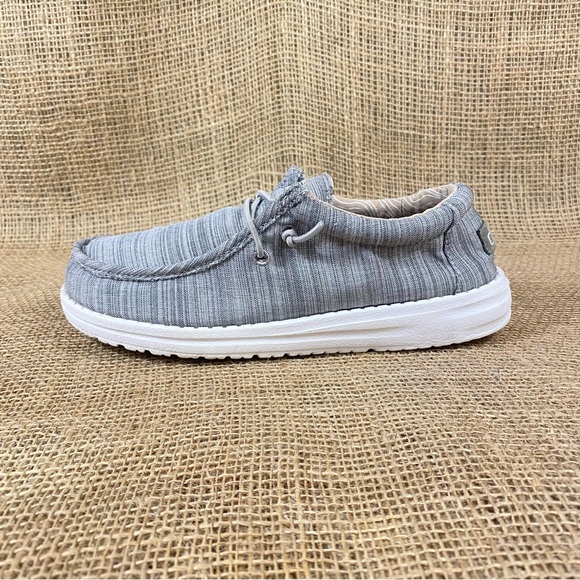 🛑SOLD🛑 Hey Dude Shoe Casual Walley Linen Stone Gray Slip On Size 5 - Picture 3 of 10